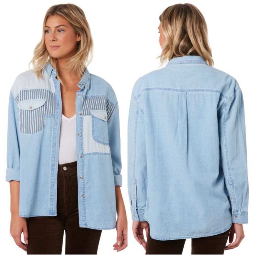 Rolla's Bleach Blue Patch Denim Shirt 8 | Small